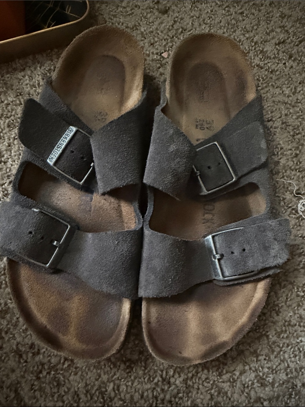 Birkenstock Suede Double Buckle Sandals in Dark Gray